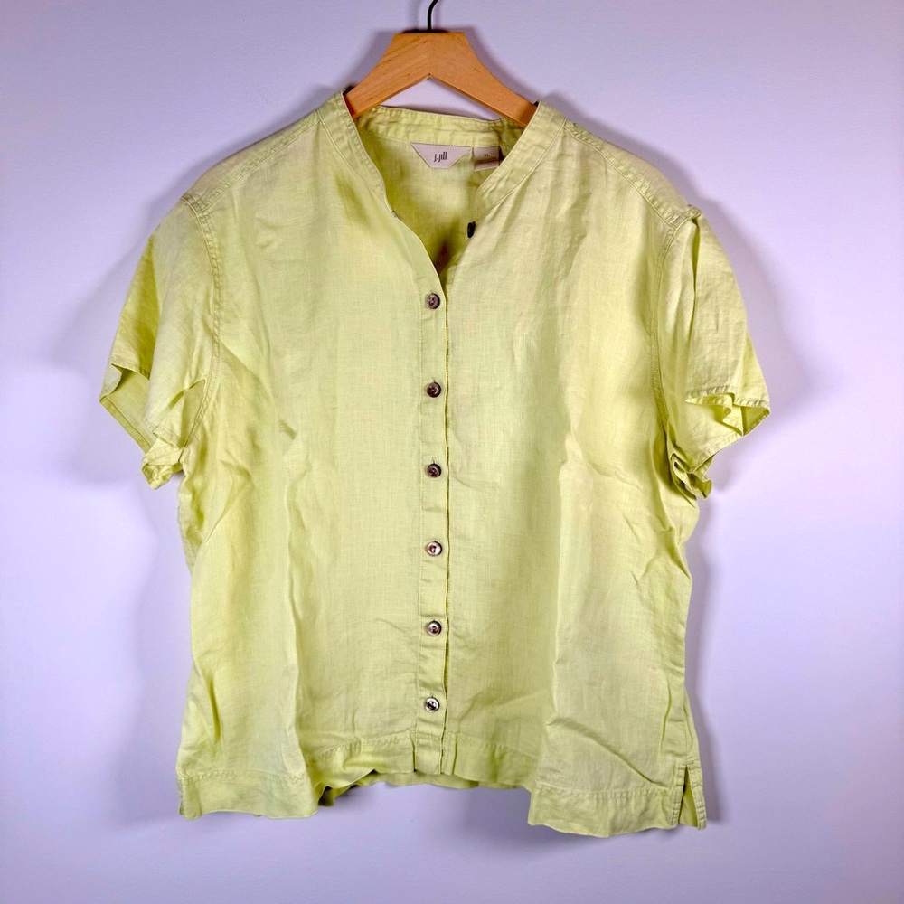 J. Jill 100% Linen BOHO Button Up Down Front T-Shirt Top Blouse Lagenlookâ XL